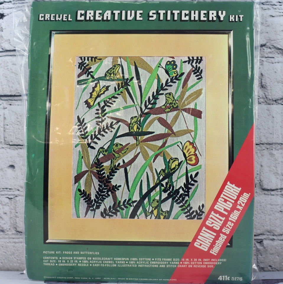 Kit bordado crewel vintage helechos mariposas ranas núcleo de cabaña   Foto 4 de 4