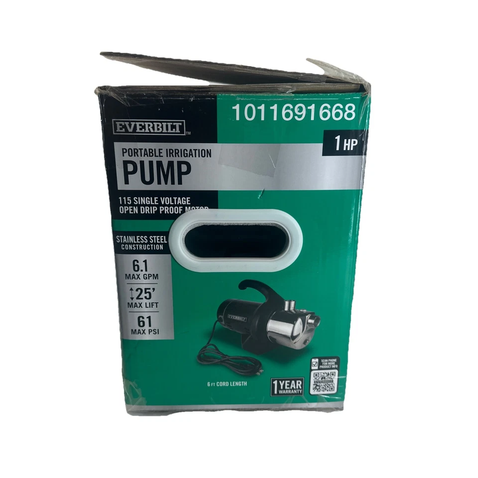 EVERBILT 1 HP Stainless Steel Lawn Irrigation Pump HD60SS Portable - Image 4 of 4