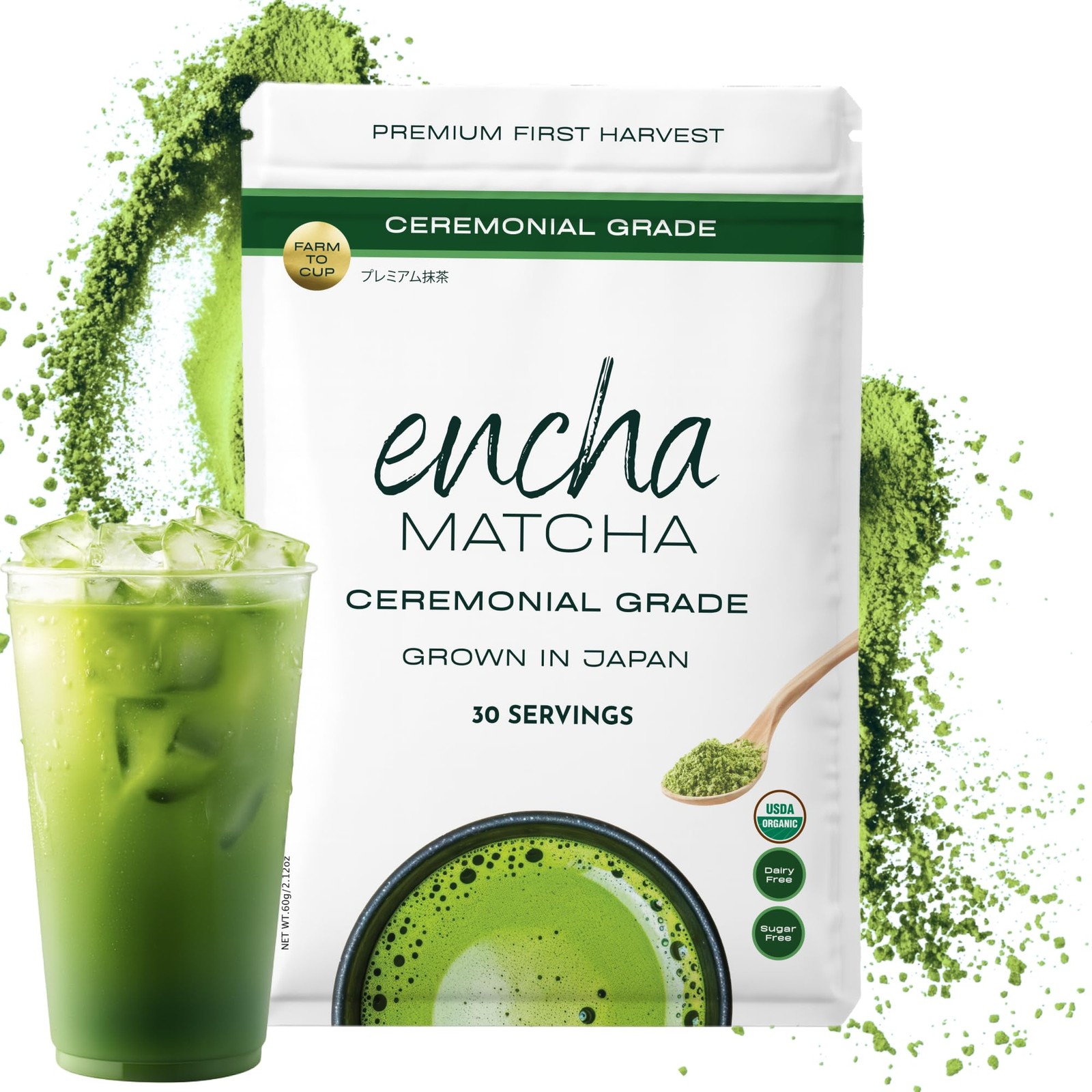 Encha Ceremonial Grade Matcha Powder - Organic First Harvest Japanese Matcha ...