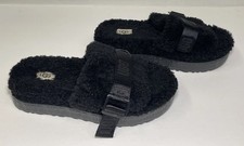 UGG FLUFFITA BLACK PLATFORM SLIDES SHEEPSKIN SLIPPERS SIZE 8 US WOMENS