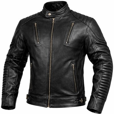 Men s Black Leather Biker Jacket Slim Fit Motorcycle Cafe Racer Zipper Winter Co