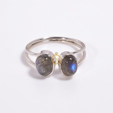 Natural Labradorite Gemstone 925 Sterling Silver Adjustable Boho Ring Jewelry