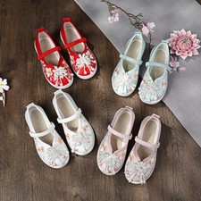 Kids Girls Shoes Floral Embroidered Beaded Tassel Dance Slip on Ethnic Summer