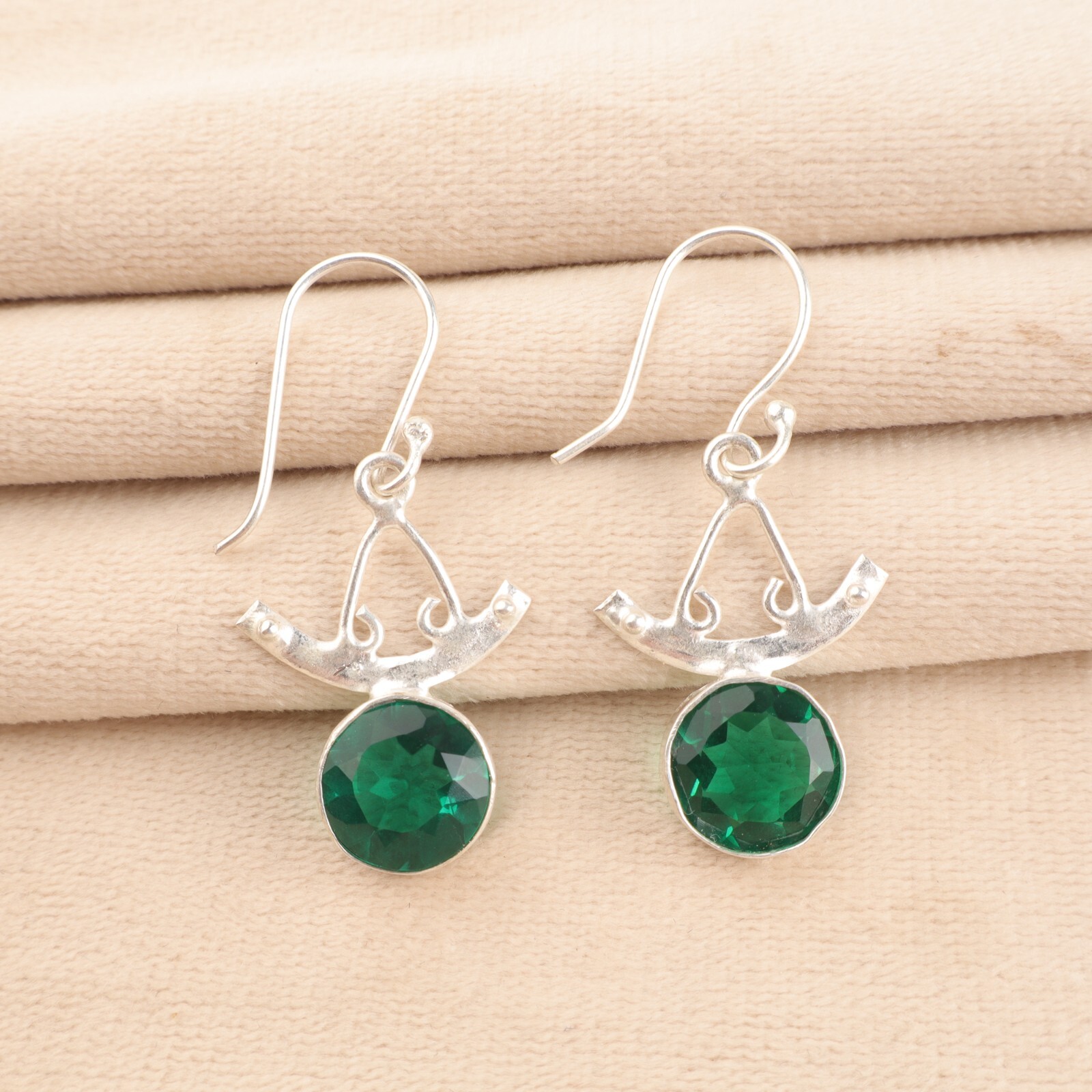 Green Emerald Gemstone 925 Silver Dangle Earrings for Birthday