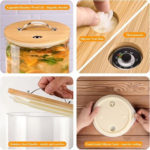 Thickened Glass Beverage Dispenser 2.1 Gal W/ Wood Stand&Stainless Steel Spigot - Picture 4 of 7