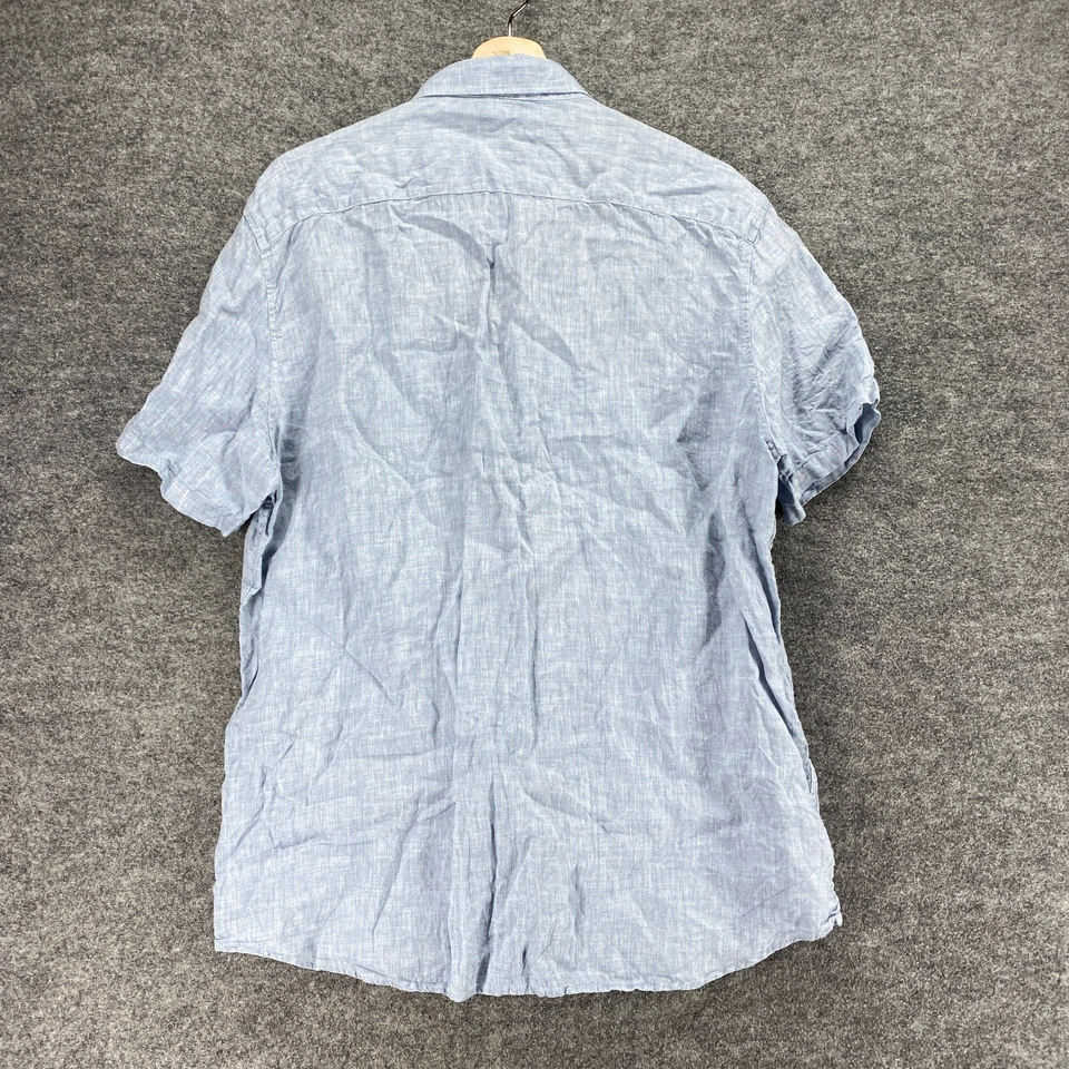 Michael Kors Shirt Men XL Blue Button Up Collared Slim Fit Short Sleeve Solid - Image 2 of 4