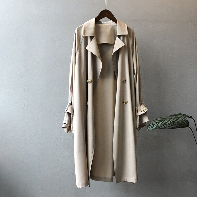 Women Loose Long Trench Coat Elegant Overcoat Windbreaker Autumn Thin Solid