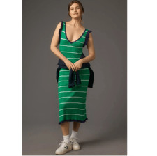 Anthropologie Daily Practice Knit Midi Dress Striped knitted Preppy Tennis Green