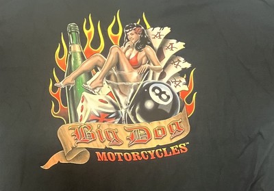 NEW BIG DOG MOTORCYCLES BLACK SHORT SLEEVE SHIRT W/ LADY IN GLASS & 4 ACES 4XL