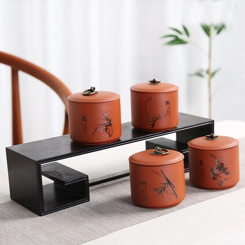 Chinese Purple Clay Tea Caddy Jar Sealed Canister Beans Spice Herbs Storage