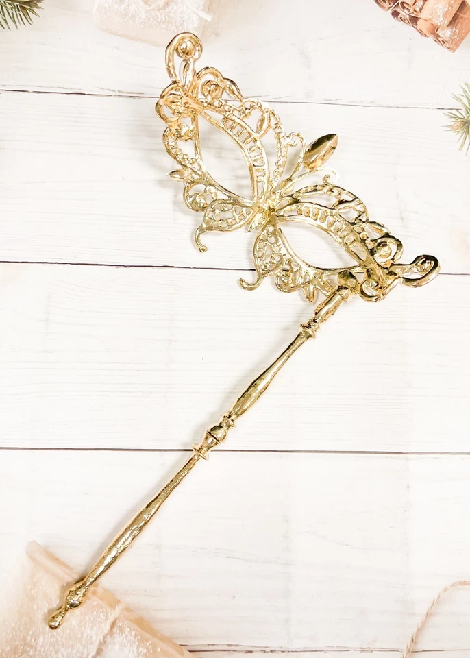 Masquerade Mask with Stick, Wedding Party Gold Stick Mask, Prom Crystal Mask - Image 4 of 4