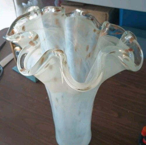 Murano Art Glass Hand Blown Modern White Swirled Vase 10.5"-GORGEOUS-NEW - Picture 3 of 6