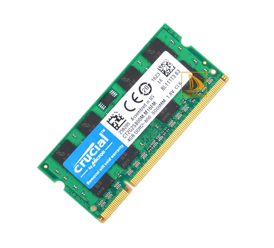 Crucial 4GB 2RX8 PC2-6400 DDR2-800MHz DDR2 200pin SODIMM memoria portátil - Imagen 2 de 4