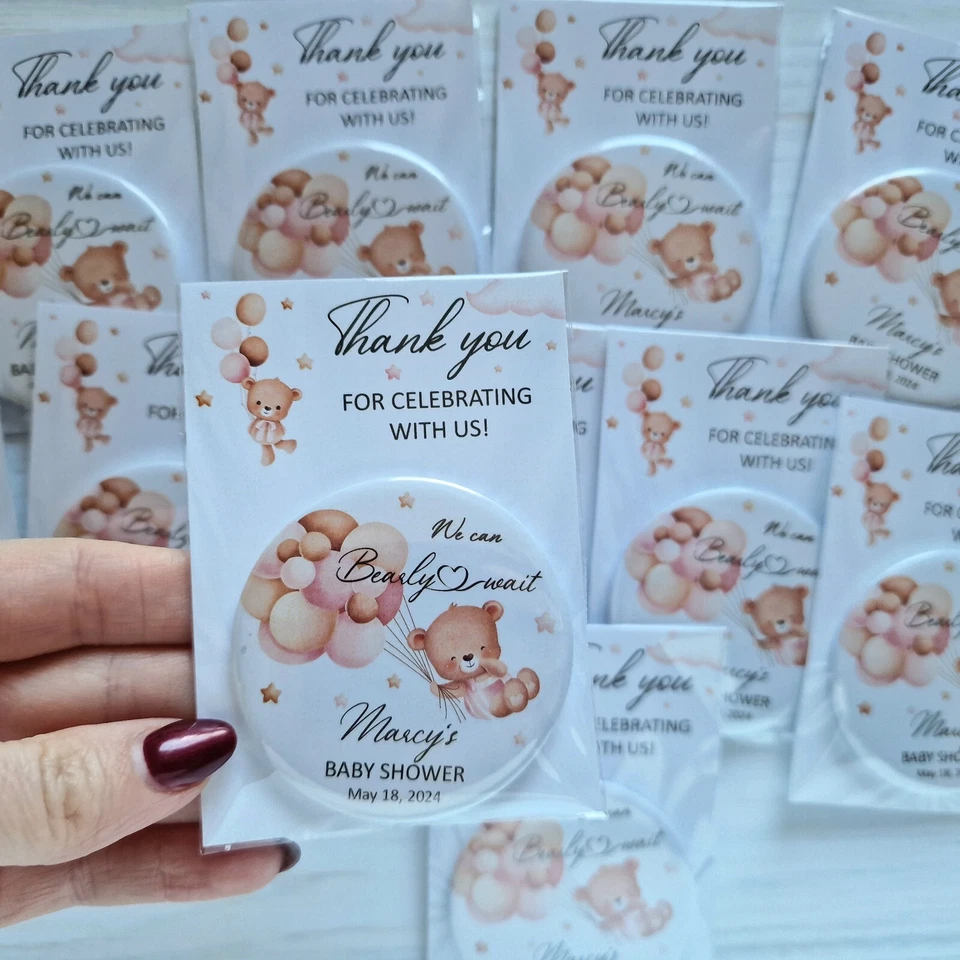 20/50 шт. Можно с медвежьим ожиданием ребенка душа вечеринки сувенир круглый персонализированный магнит - Изображение 3 из 4