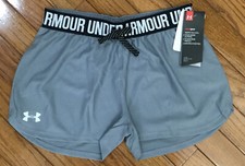 New Under Armour Gray Play Up Running Work Out Shorts Loose Fit Sz Girls M U22 