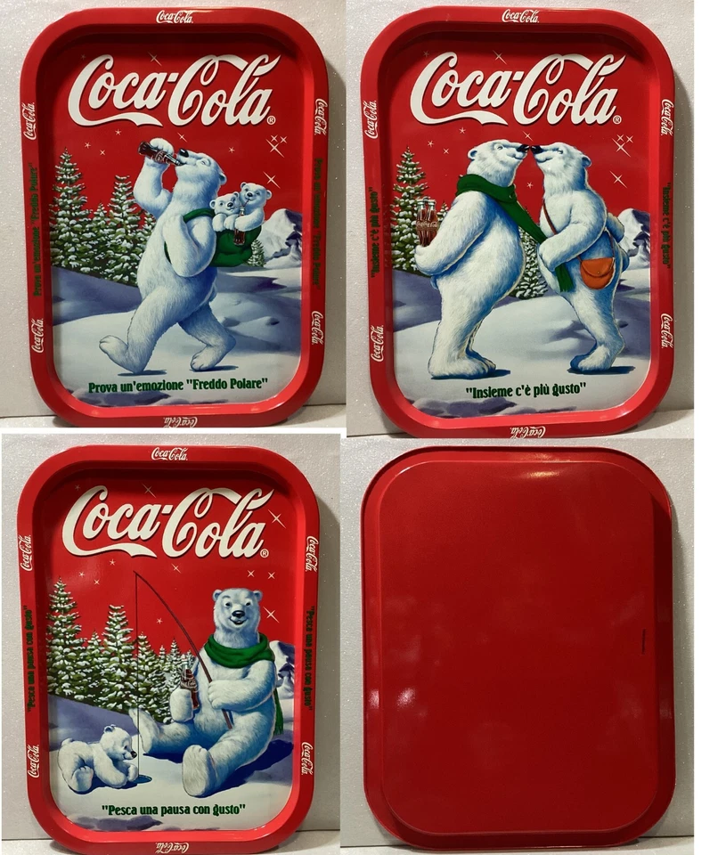 COCA COLA VASSOIO VASSOI DA COLLEZIONE IN METALLO LA TERRA DEGLI ORSI 3 MODELLI