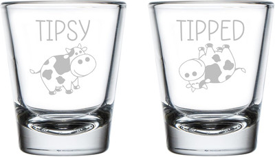 Set of 2 Shot Glasses 1.75Oz Shot Glass Tipsy Tipped Cow Funny Gift