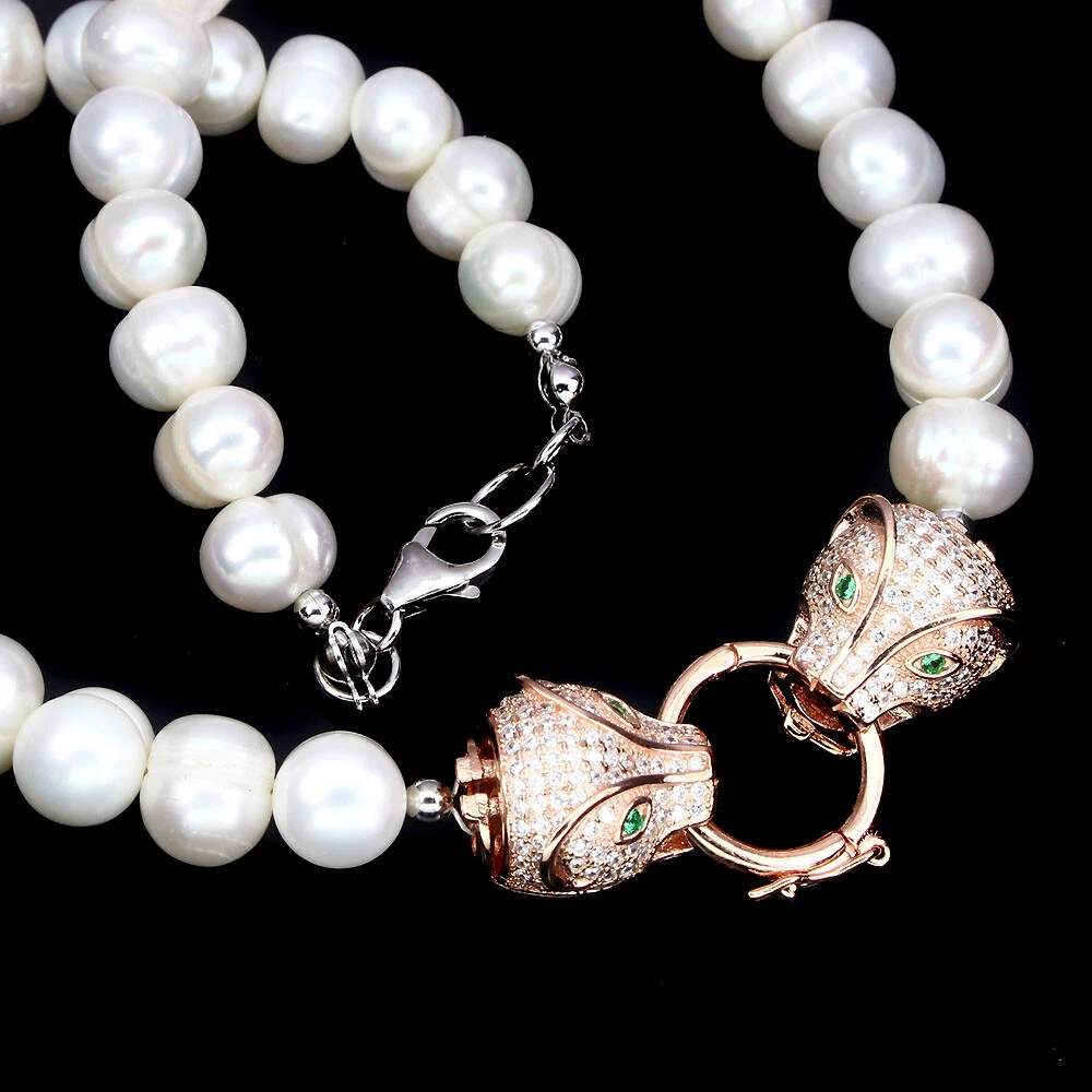 CULTURED FRESHWATER PEARL 10X9MM TIGER NECKLACE 925 STERLING SILVER 14KRGP 16 IN