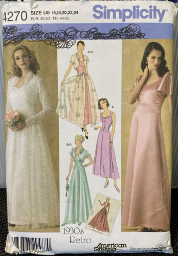 4270 U5 Simplicity Women 16- 24 Retro Evening Dress Sewing Pattern UNCUT FF - Picture 1 of 3