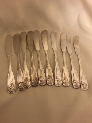 International WT Silver plate Cube Shell  Flatware Butter Knives - Set Of 10