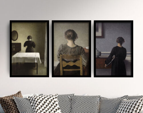 Pinturas de Vilhelm Hammershoi - Juego de 3 grabados artísticos - Póster Dansk desde atrás - Imagen 1 de 10