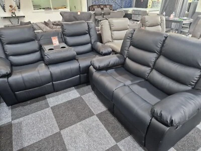 Roma | Black| Recliner Sofa 3+2 Seater Set Couch With Cup Holders