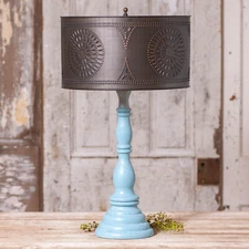Davenport Lamp in Misty Blue with Shade