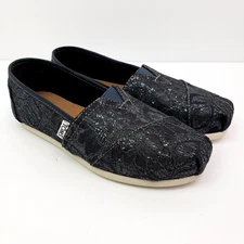 Toms Classic Lace Glitter Womens Size 5 Navy Blue Slip On Loafer Shoes