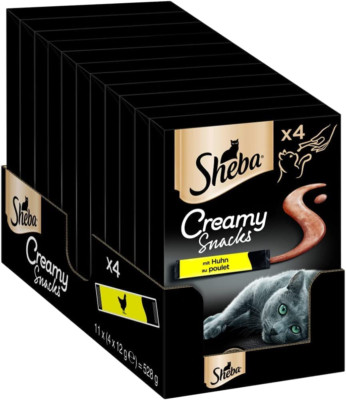 Sheba Katzenfutter Nassfutter Creamy Snacks Leckerli Huhn 11 Packungen 528 g