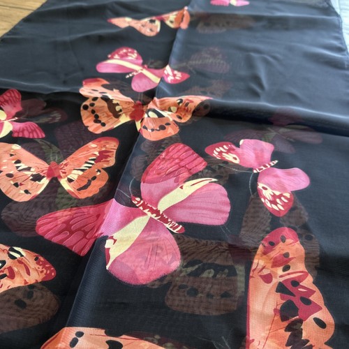 Long Butterfly Scarf Sheer 68" x 20" Black Multicolor Pretty Very Nice - Picture 4 of 6