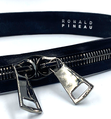 NEW RONALD PINEAU Black Leather Thick Silver Zipper Calfskin NEW RONALD PINEAU Black Leather Thick Silver Zipper Calfskin