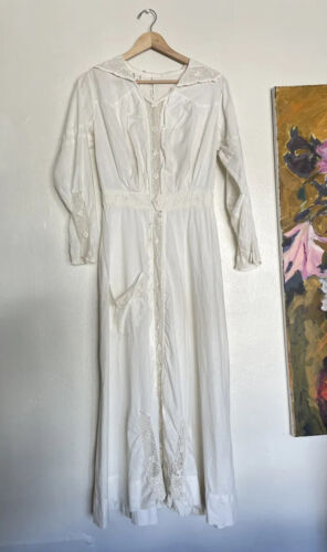 Antique Edwardian White Cotton Crochet Lace Cut Out Lawn Dress Lovely - Zdjęcie 1 z 11
