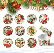 40 PCs Round 1” Christmas Vintage Stickers 10 Designs Small Business Env Seals