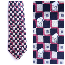 Peanuts Snoopy 100 Silk Mens Necktie 56 x 3.75" Black Red Beige Check Tie