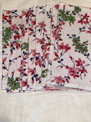 Cherry Blossom Linen Napkins Set Of 8 - Handmade