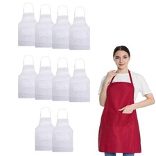 White Aprons Bulk with Pockets for Women Girls Adults Chef, Set of 10 Kitchen...