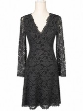 Karen Kane Charcoal Gray Lace Dress Sz M Made USA Long Sleeve Cocktail Sheath