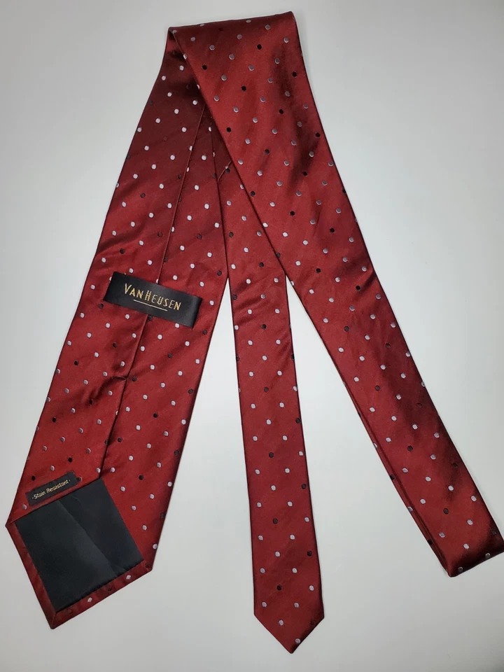Corbata Van Heusen / Lunares rojos / 100 % seda / L-57 pulgadas y W-3,75 pulgadas Foto 3 de 4