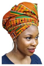Kente Print Head wrap with Green Trim-DP3227HGT