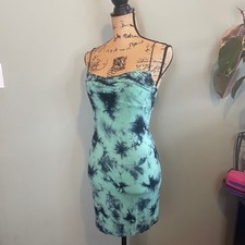 Current Mood Womens Summer Boho Tie Dye Beach Slip Bodycon Mini Dress Blue XS