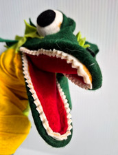 Vintage German Felt Alligator Hand Puppet Wired Head Big Eyes Sturdy Teeth