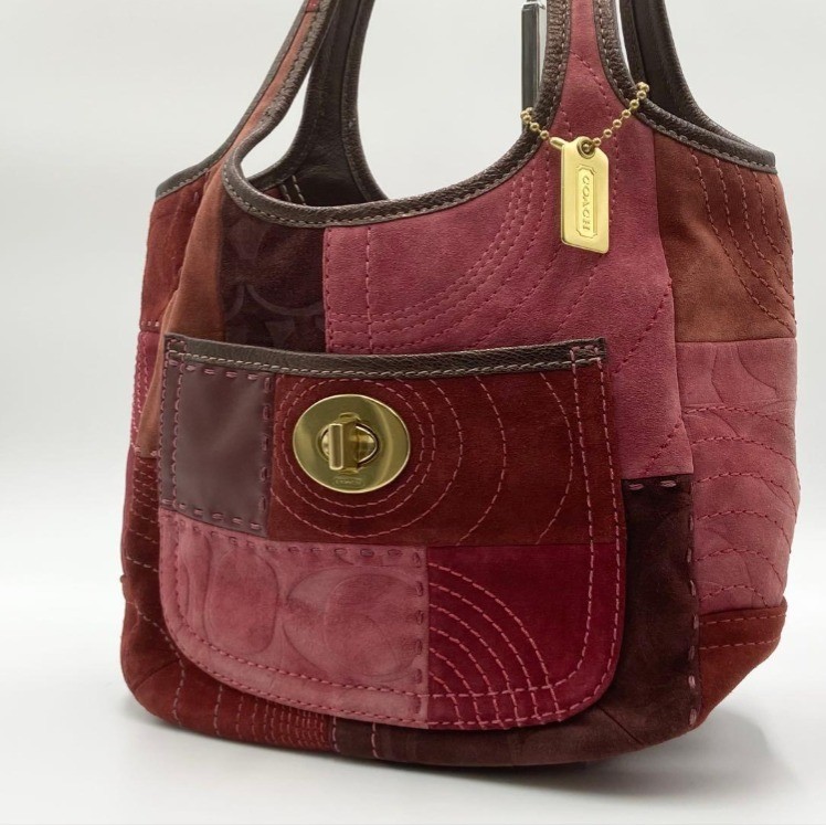 Coach Hobo Patchwork Suede Multicolor Shoulder Ba… - image 1