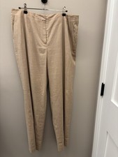 Talbots Italian Linen Blend Tan Pants 14 W Relaxed Lined Wide Leg