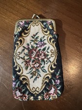 Vintage Floral Print Coin Purse Or Cigarette Holder needlepoint Print With...