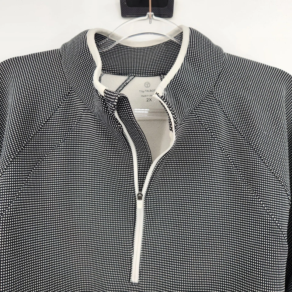 Sudadera Pullover T By Talbots Cuarto Cremallera Mujer Talla Grande 2X Negra Blanca Foto 2 de 4