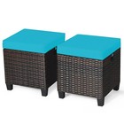 2PCS Patio Rattan Ottoman Cushioned Seat Foot Rest Coffee Table Turquoise