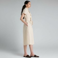 Quince 100% European Linen Button Front Short Sleeve  MIDI Collared Fit & Flare