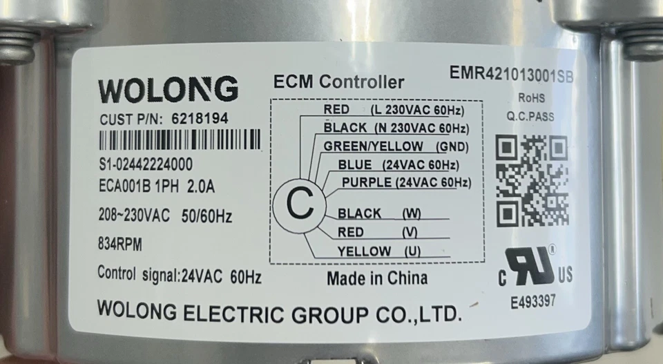 S1-02442224000. IC Motor Controller- 1/3hp. 834rpm. Wolong. - Image 2 of 3
