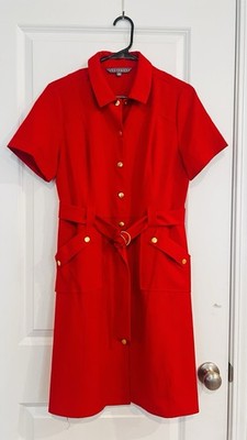 Sharagano Red Utility Zip Belted Women s Shirt Dress Size 10