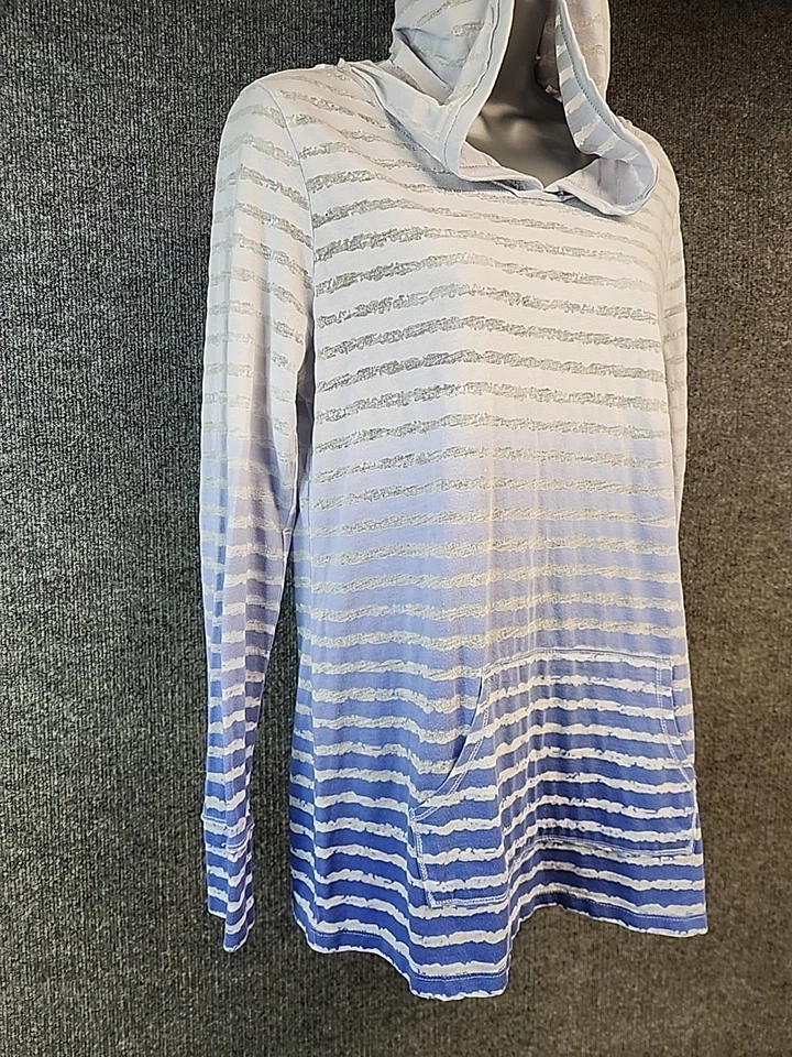 Top con capucha transparente de manga larga Ombre Performance azul blanco L de Calvin Klein para mujer Foto 2 de 4